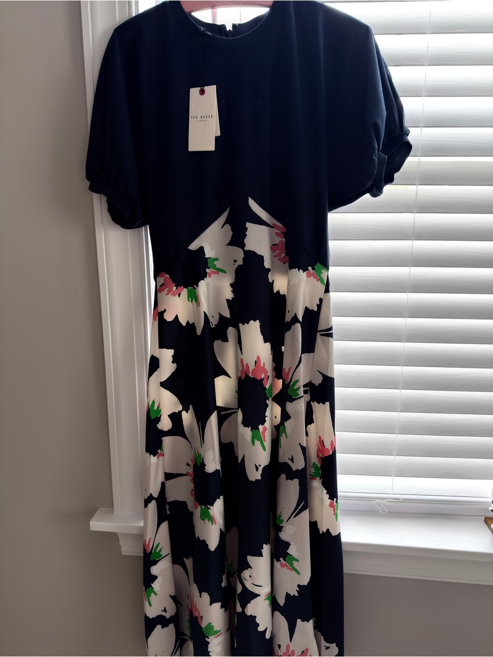 Ted Baker Navy Floral Maxi Dress with White, Pink & Green Accents
